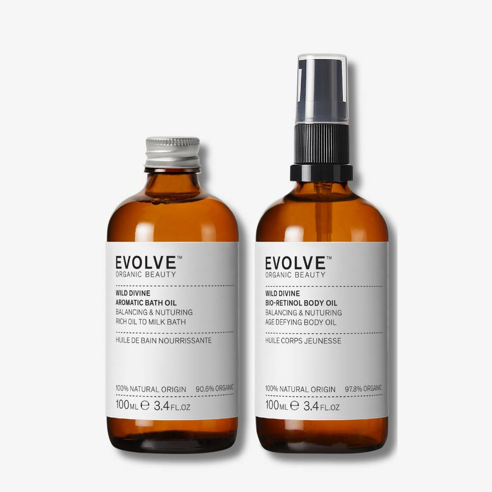 Evolve Organic Beauty Gift Set / Bundle Wild Divine Bath &amp; Body Oil Duo