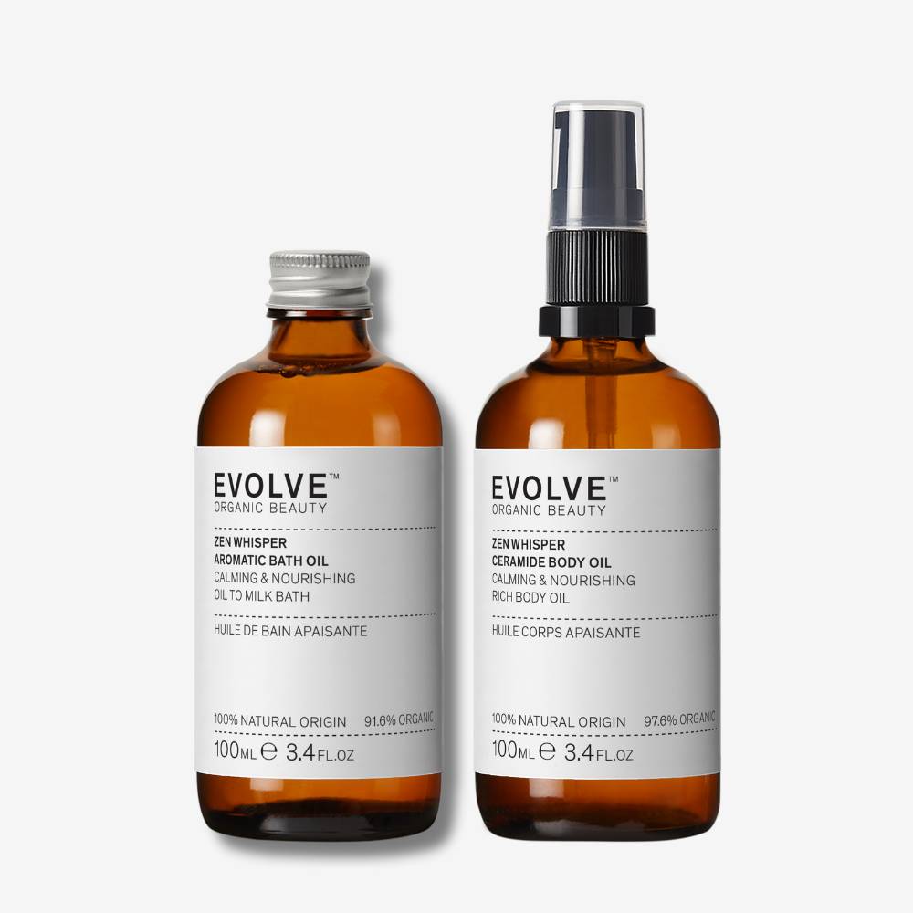 Evolve Organic Beauty Gift Set / Bundle Zen Whisper Bath &amp; Body Oil Duo